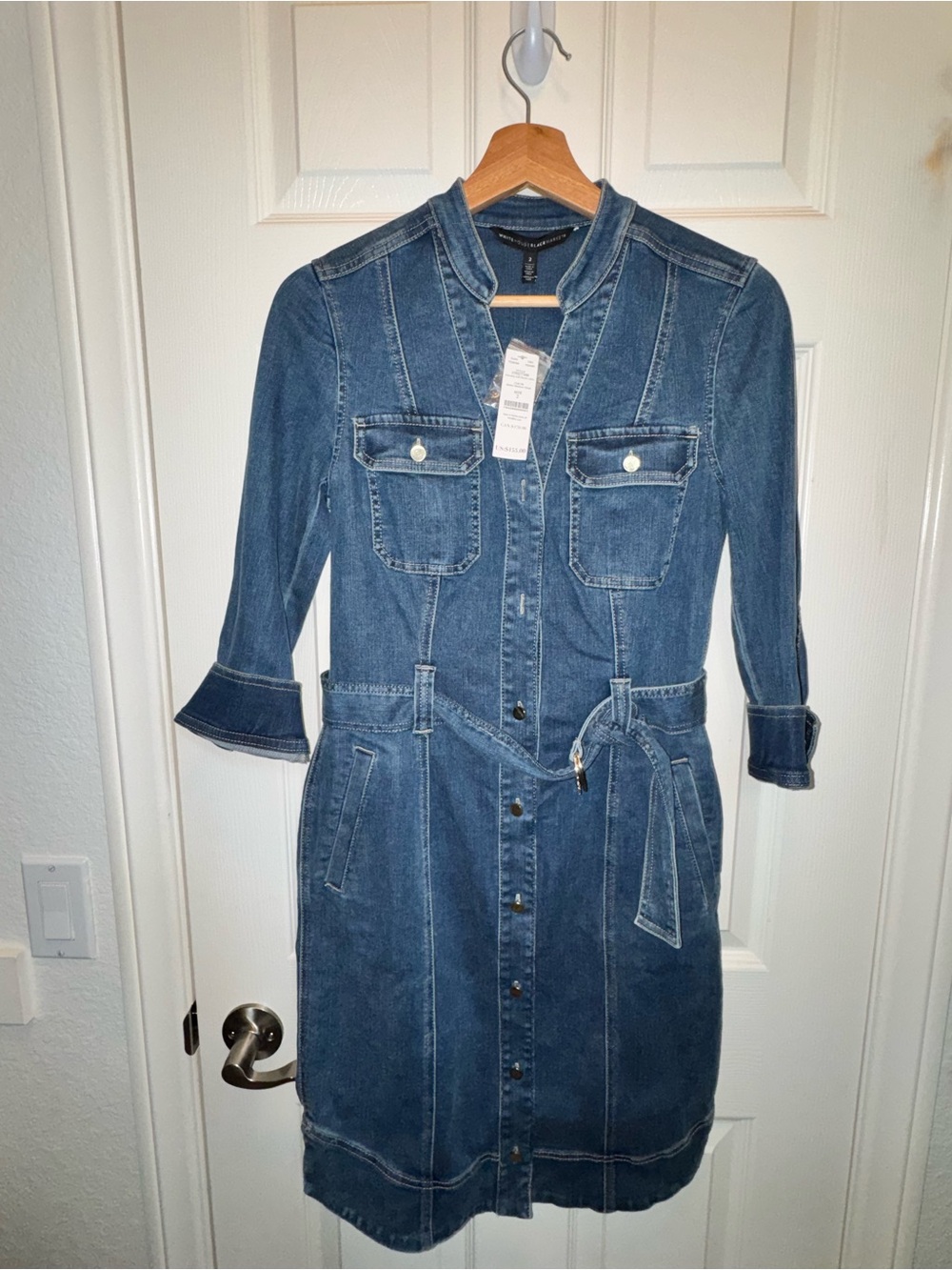 White House Black Market Blue Denim Shirt Midi Dress